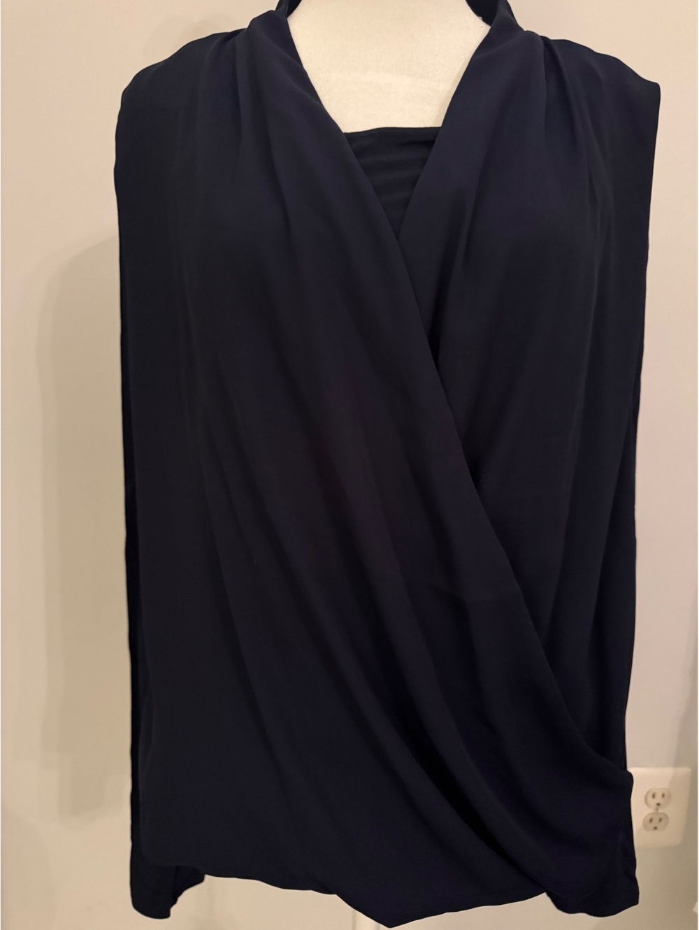 White House Black Market Surplice Draped Top Officer Blue Size M NWT